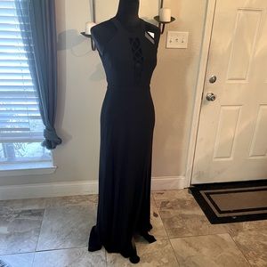 Sexy floor length black dress with cutout